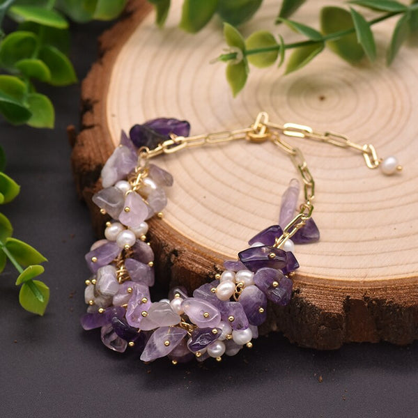 Natural Amethyst Adjustable Fashion Bracelet For Women Engagement Statement Bangle  Handmade Luxury Fine Jewelry GB0943