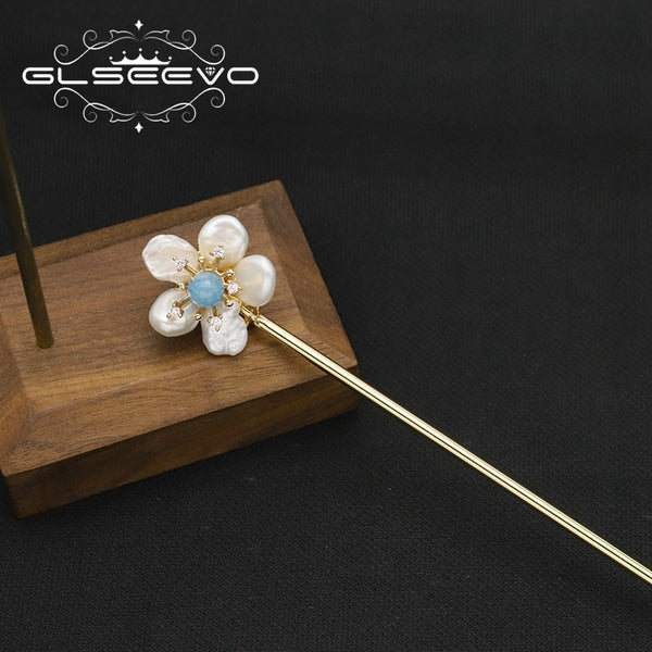 Sea Blue Flowers Natural Baroque Freshwater Pearls Hairpins Woman Fashion Popular Fine jewelry Accessories Wedding Gifts