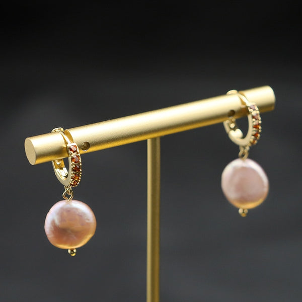 Silver High Sense Simple Pink  Baroque Pearl Elegance Drop Earrings White Zircon For Women Fashion Wedding Jewelry