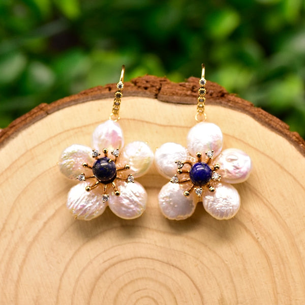 Lapis Lazuli Flowers Plant Natural Pearls Earring Bracelet Necklace Hairpin Brooch Women Trend Luxury Jewelry Wedding