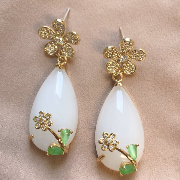 Milk White Jade like Stone Earring for Women