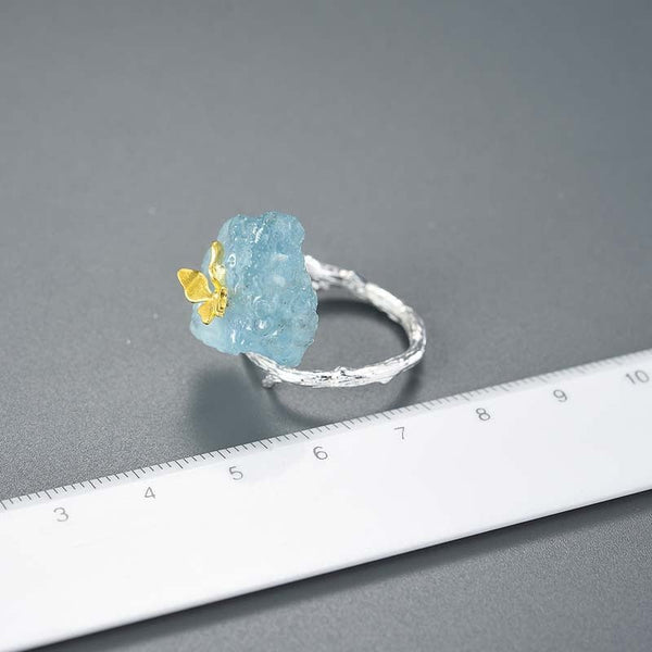 Adjustable Aquamarine Big Gemstones Butterfly Rings for Women Original 925 Sterling Silver Luxury Jewelry 2022 Trend