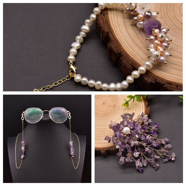 Amethyst Natural Pearls Brooch Earring Bracelet Necklace Women Luxury Jewelry Set French Fashion Romantic Accessories - LeisFita.com