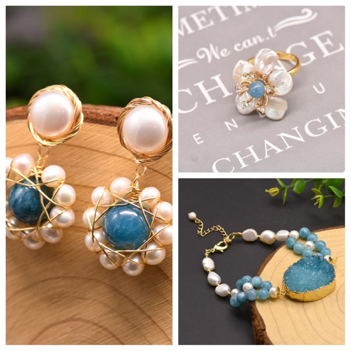 Aquamarine Light Blue For Woman Earrings Necklace Bracelet 2022 Korea Fashion Romantic Cute Jewelry Set Anniversary Gift - LeisFita.com