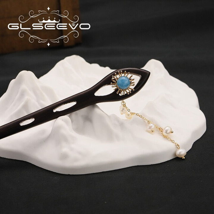 Aquamarine Natural Tahitian Pearls Long Chain Woman Pendant Hairpin Retro Popular Designer Jewelry Anniversary Gift - LeisFita.com