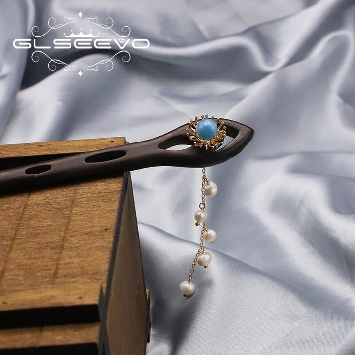 Aquamarine Natural Tahitian Pearls Long Chain Woman Pendant Hairpin Retro Popular Designer Jewelry Anniversary Gift - LeisFita.com