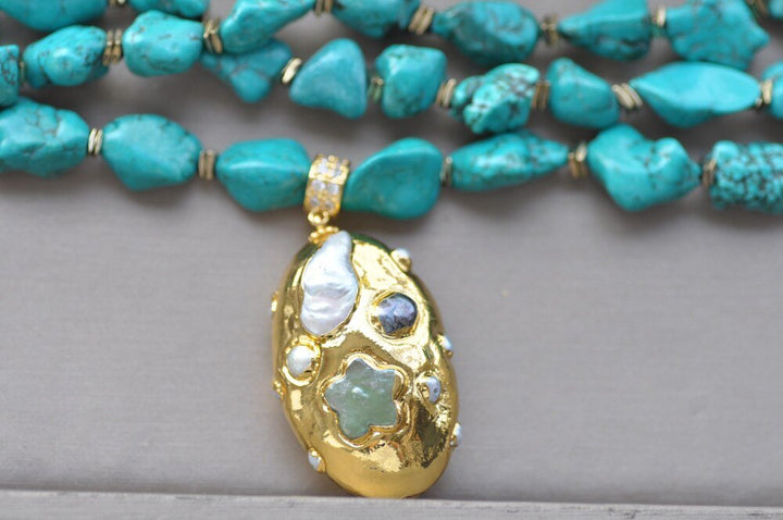 Baroque White Pearl Green Turquoise Necklace - LeisFita.com