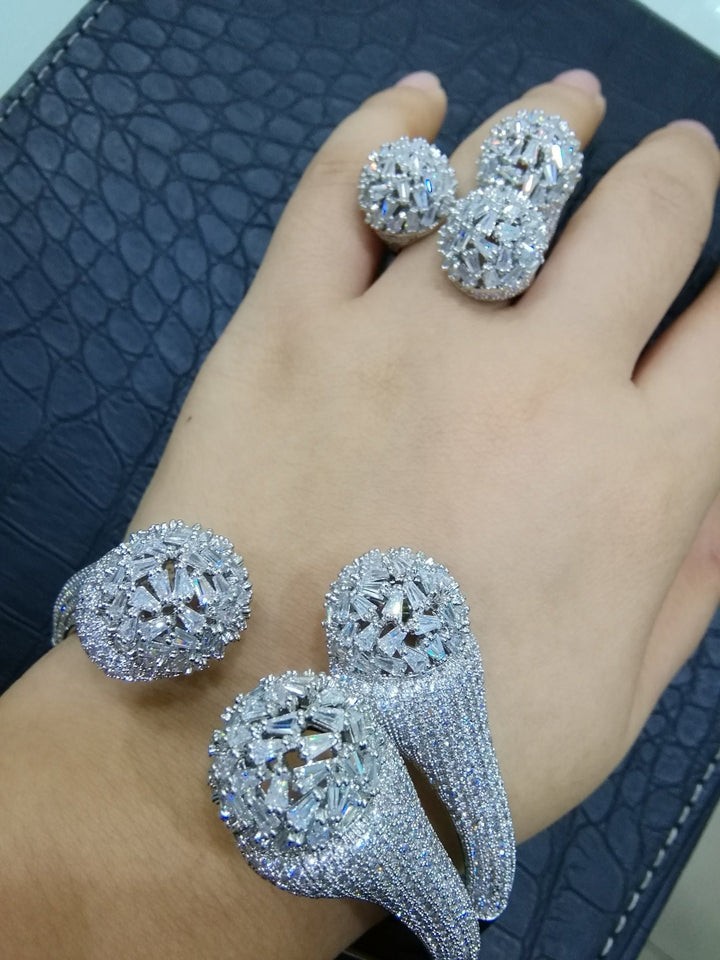 Big Fashion Luxury 2PCS Ball Claws Statement Jewelry Set For Women Wedding Party Full Zircon Dubai Bridal jewelry Set 2022 - LeisFita.com