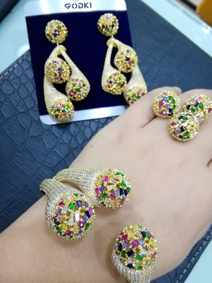 Big Fashion Luxury 2PCS Ball Claws Statement Jewelry Set For Women Wedding Party Full Zircon Dubai Bridal jewelry Set 2022 - LeisFita.com