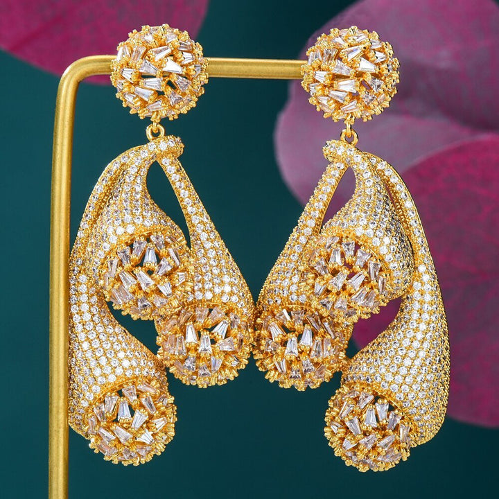 Big Fashion Luxury 2PCS Ball Claws Statement Jewelry Set For Women Wedding Party Full Zircon Dubai Bridal jewelry Set 2023 - LeisFita.com