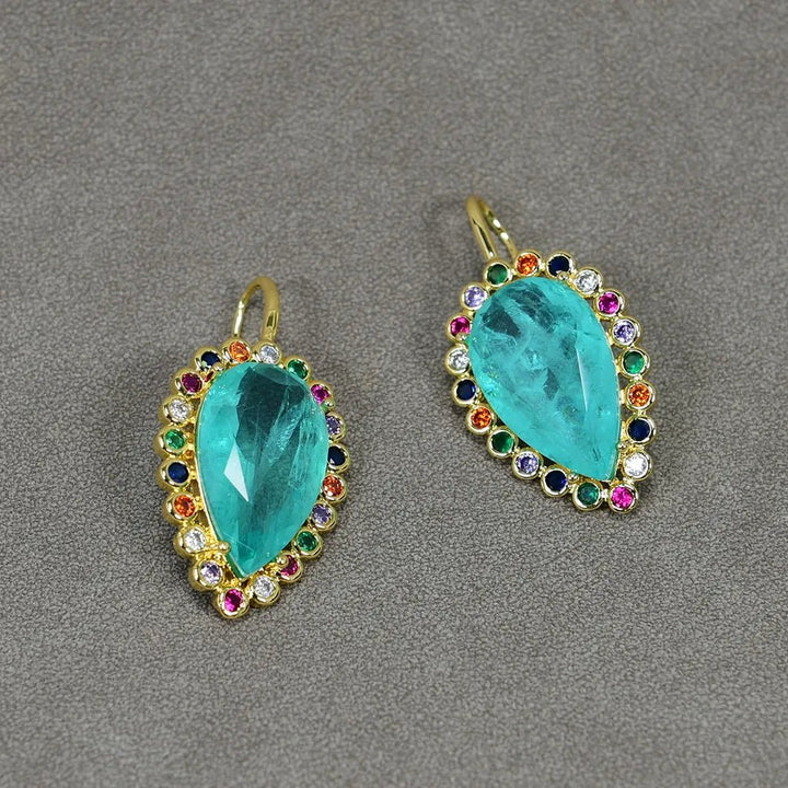 Big Teardrop Light Green Quartz Mix Color Cz Crystal Dangle Hook Earrings For Women Lady Party Gifts - LeisFita.com