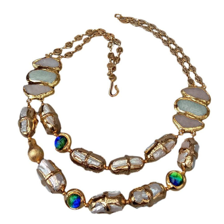 Biwa Pearl Amazonite Druzy Murano Glass Necklace 21&quot; - LeisFita.com