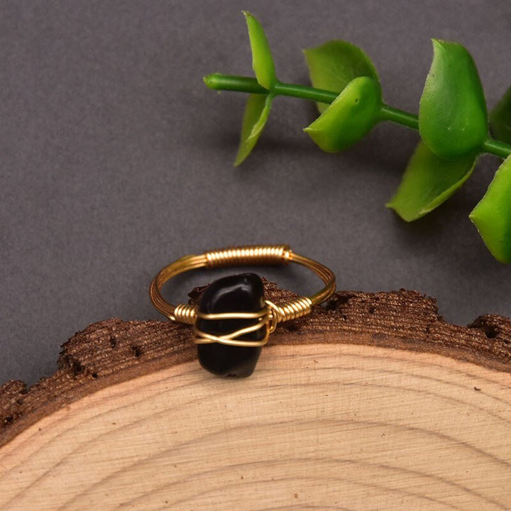 Black Agate Garnet Ladies Brass 18k Gold Plated Ring Fashion High Quality Gemstone Jewelry Wedding Engagement Gift GR028 - LeisFita.com
