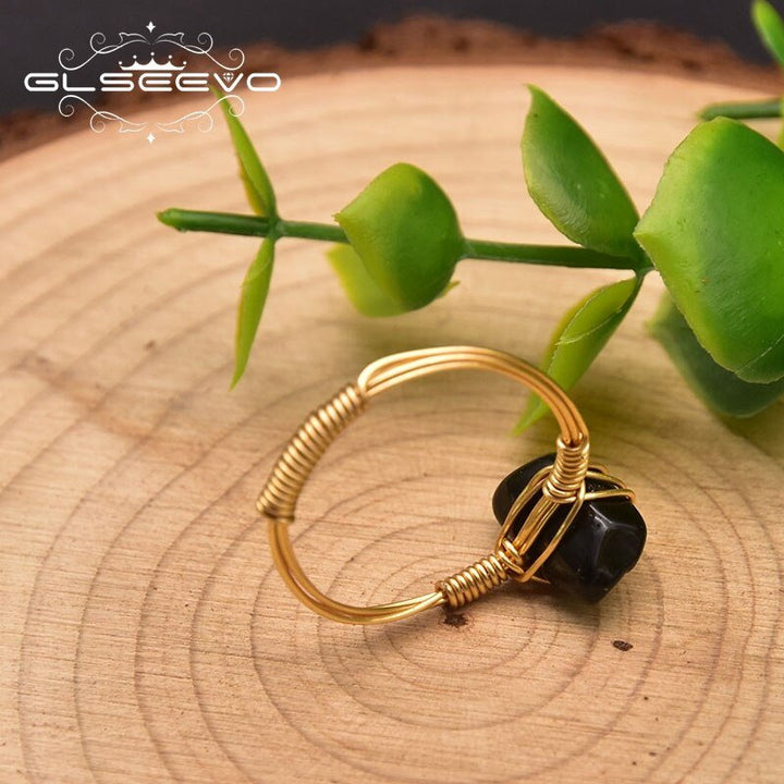 Black Agate Garnet Ladies Brass 18k Gold Plated Ring Fashion High Quality Gemstone Jewelry Wedding Engagement Gift GR028 - LeisFita.com