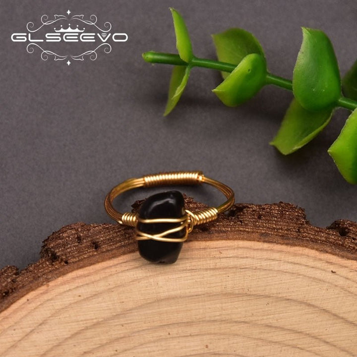 Black Agate Garnet Ladies Brass 18k Gold Plated Ring Fashion High Quality Gemstone Jewelry Wedding Engagement Gift GR028 - LeisFita.com