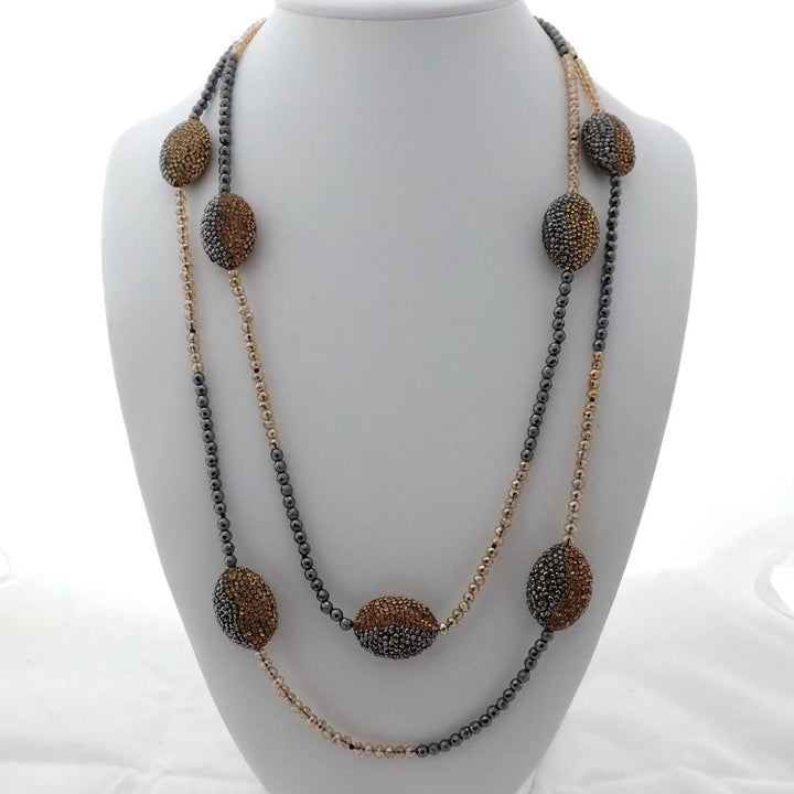 Black Hematite Crystal Long Necklace sweater chain necklace for women - LeisFita.com