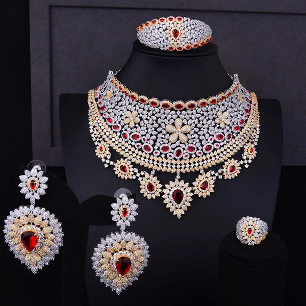 CHCZSET 110mm Wide Big Luxury Flower Boom Women Engagement Cubic Zirconia Jewelry Set - LeisFita.com