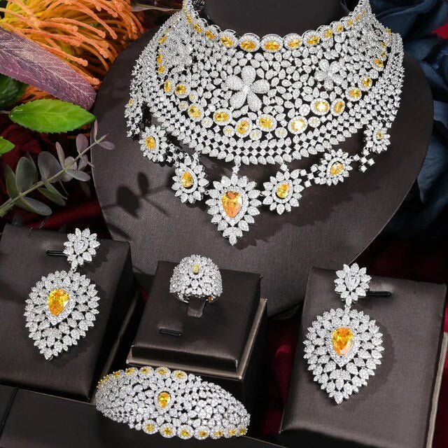 CHCZSET 110mm Wide Big Luxury Flower Boom Women Engagement Cubic Zirconia Jewelry Set - LeisFita.com