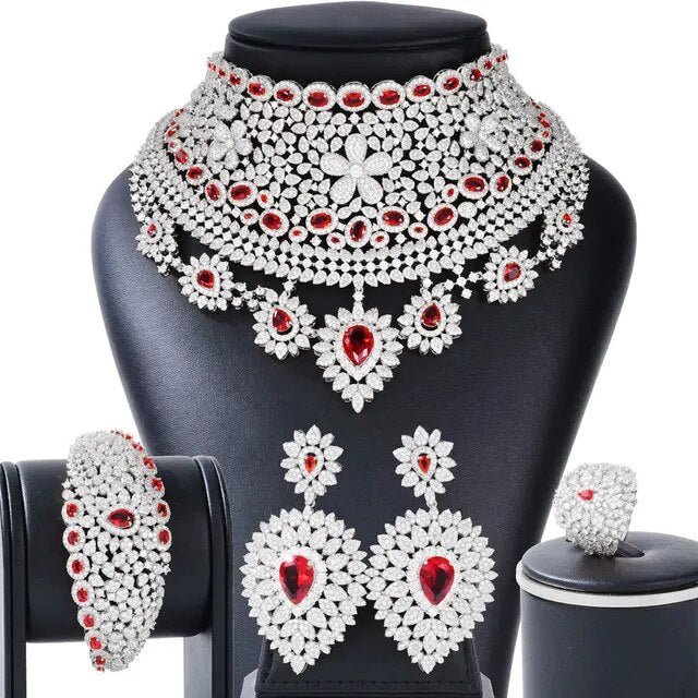CHCZSET 110mm Wide Big Luxury Flower Boom Women Engagement Cubic Zirconia Jewelry Set - LeisFita.com