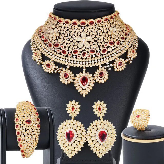 CHCZSET 110mm Wide Big Luxury Flower Boom Women Engagement Cubic Zirconia Jewelry Set - LeisFita.com