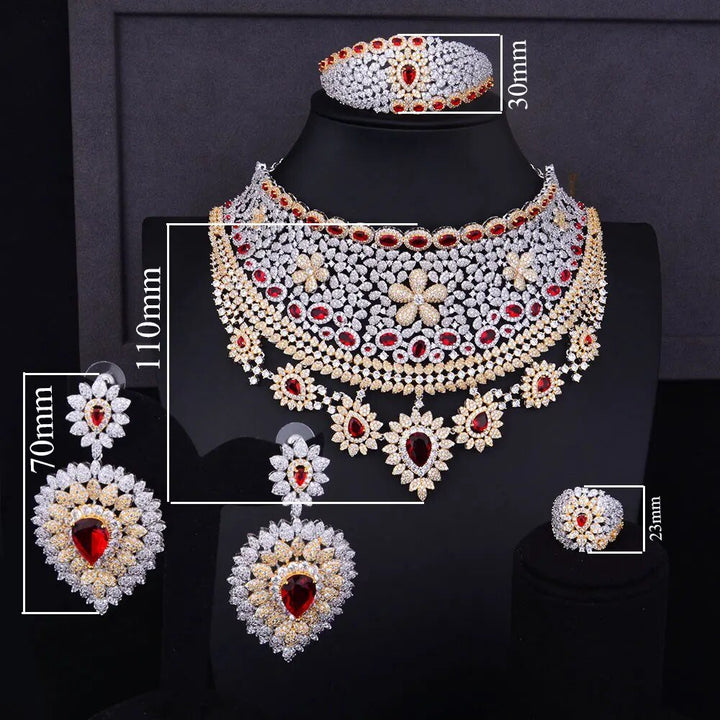 CHCZSET 110mm Wide Big Luxury Flower Boom Women Engagement Cubic Zirconia Jewelry Set - LeisFita.com