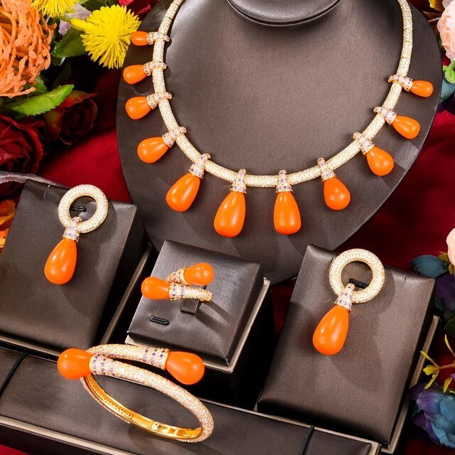 CHCZSET Famous Brand Luxury African/Indian Jewelry Sets For Women Wedding Party Zircon Crystal Dubai Bridal Jewelry Set Gift - LeisFita.com