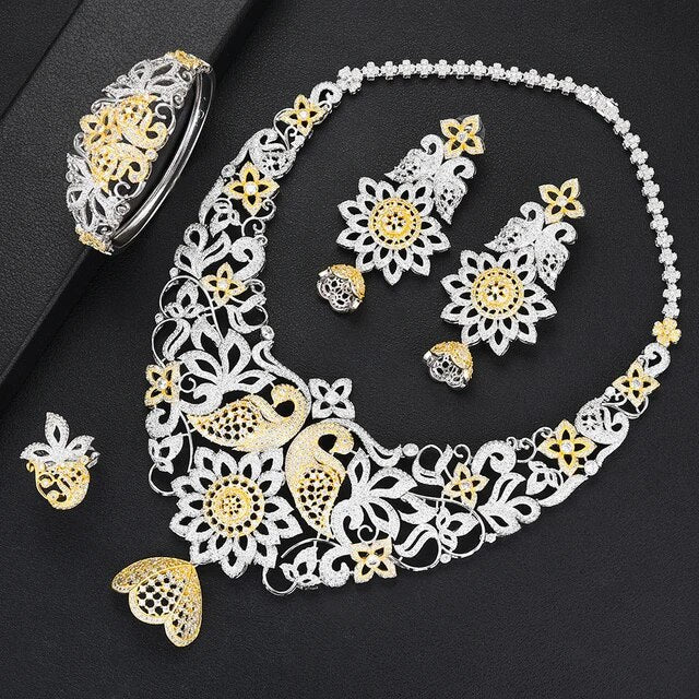 CHCZSET Super Big Luxury 4PCS BEE NEST African Jewelry Sets For Women Wedding Cubic Zirconia Dubai Bridal SetS Costum Jewelry - LeisFita.com