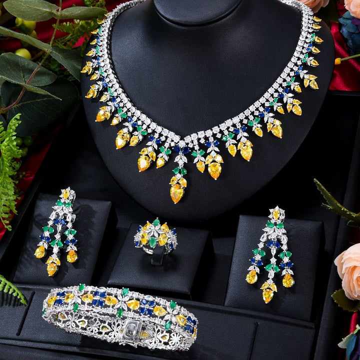 CHCZSET Turquoise Luxury Wedding Party Zirconia Dubai Bridal Jewelry Set - LeisFita.com
