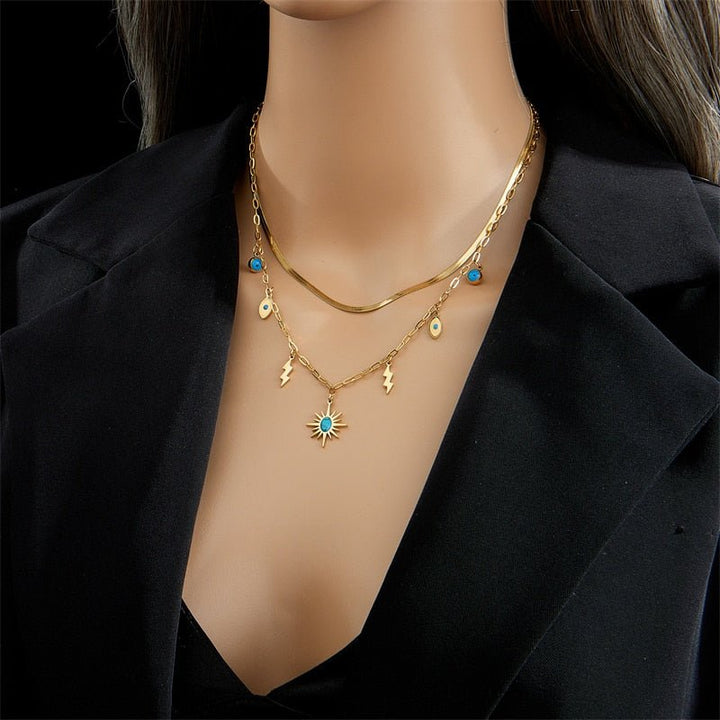 CHIPN 316L Stainless Steel Green Stone Crystal Necklace For Women Bohemian Ethnic Chain Choker - LeisFita.com