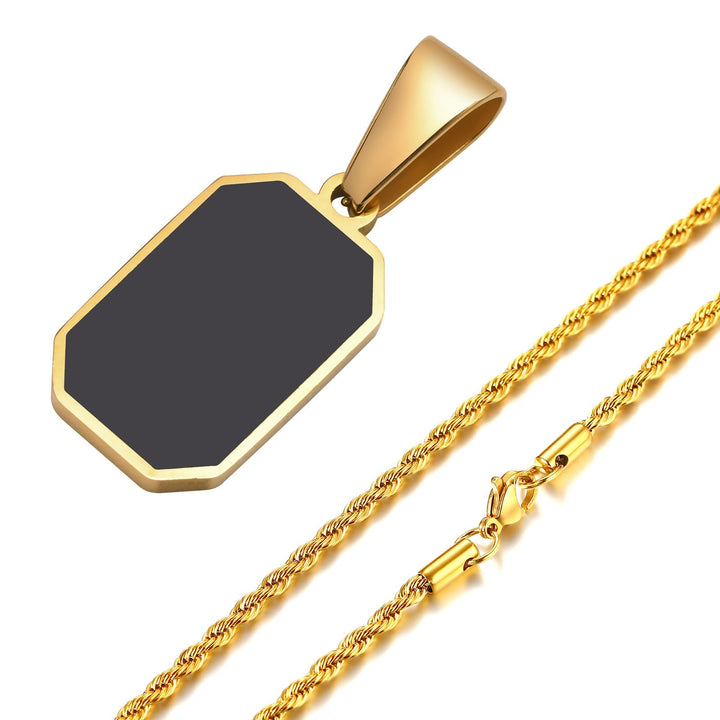 CHMIPN Men's Pendant- Gold Square Pendant with Black Enamel Rectangle - LeisFita.com