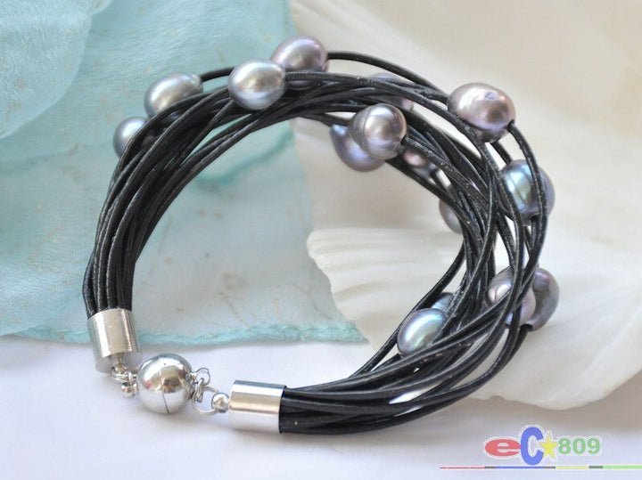 CHPBR 13mm rice pearl leather bracelet - LeisFita.com
