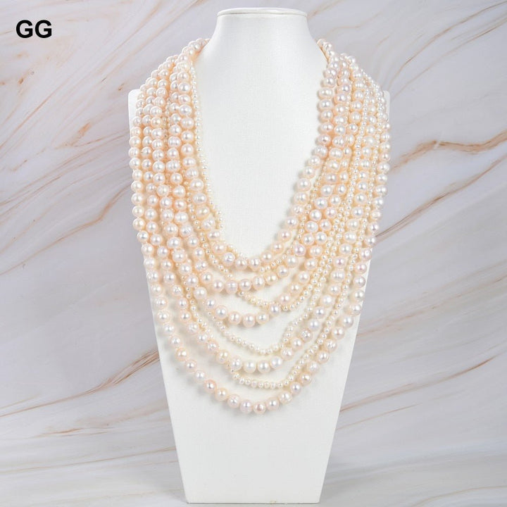 CHPNL 10mm Nine Strands Natural White Pearl Necklace - LeisFita.com