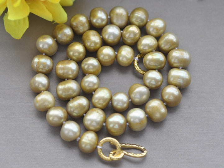 CHPNL 11mm Champagne Round Freshwater Pearl Necklace - LeisFita.com
