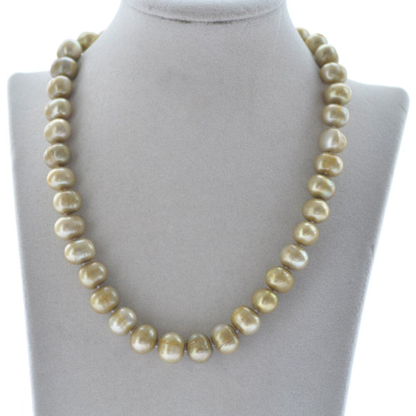 CHPNL 11mm Champagne Round Freshwater Pearl Necklace - LeisFita.com