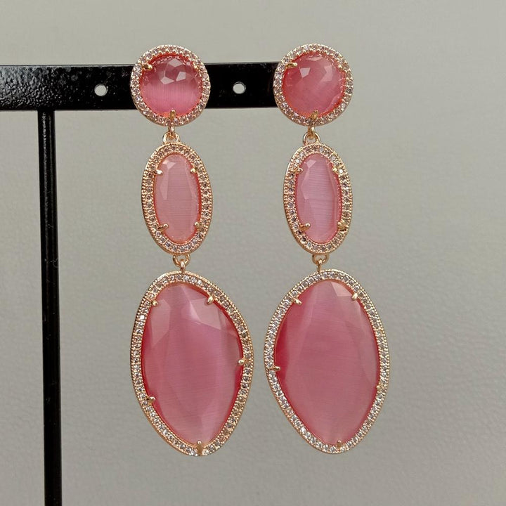 Classic Rhinestone Women Dangle Earrings Crystal Pink Drops Cat&#39;s Eye Geometric Earrings Drop Earrings Jewelry Earrings - LeisFita.com