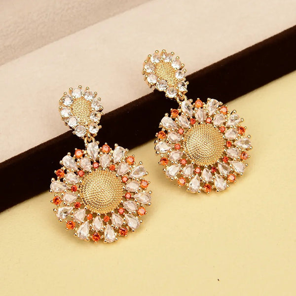 Clear Cz Orange Crystal Gold Plated Sun Flower Stud Earring Fashion Jewelry Simple Gifts For Lady Girls - LeisFita.com