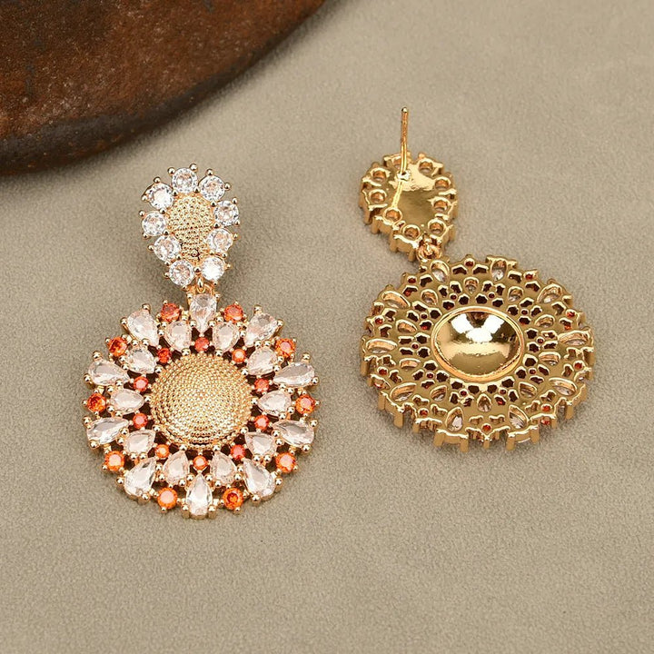 Clear Cz Orange Crystal Gold Plated Sun Flower Stud Earring Fashion Jewelry Simple Gifts For Lady Girls - LeisFita.com