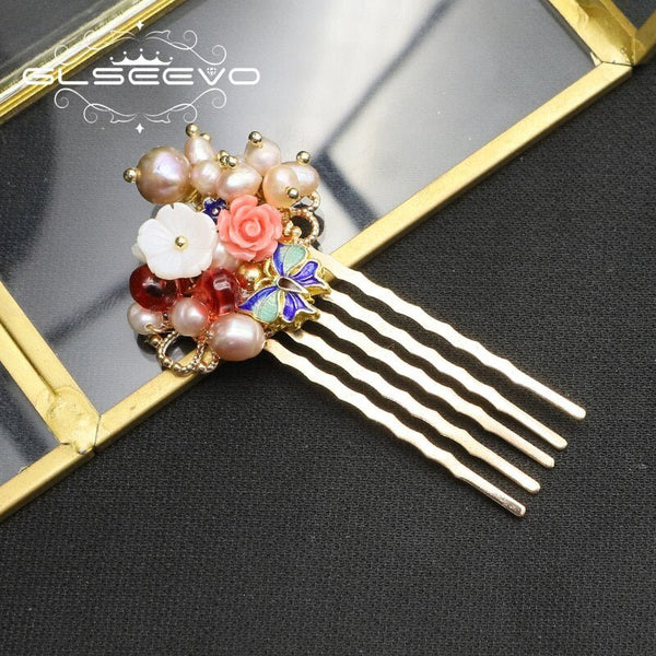 Cloisonne Natural Pearls Flower Chain Hairpins Thai Style Retro Luxury fashion Designer Jewelry Anniversary Gifts - LeisFita.com