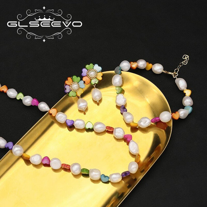 Colorful Heart-Shaped Petals Natural Freshwater Pearls Earrings Bracelet Necklace 2022 Korea Fashion Luxury Jewelry Set - LeisFita.com