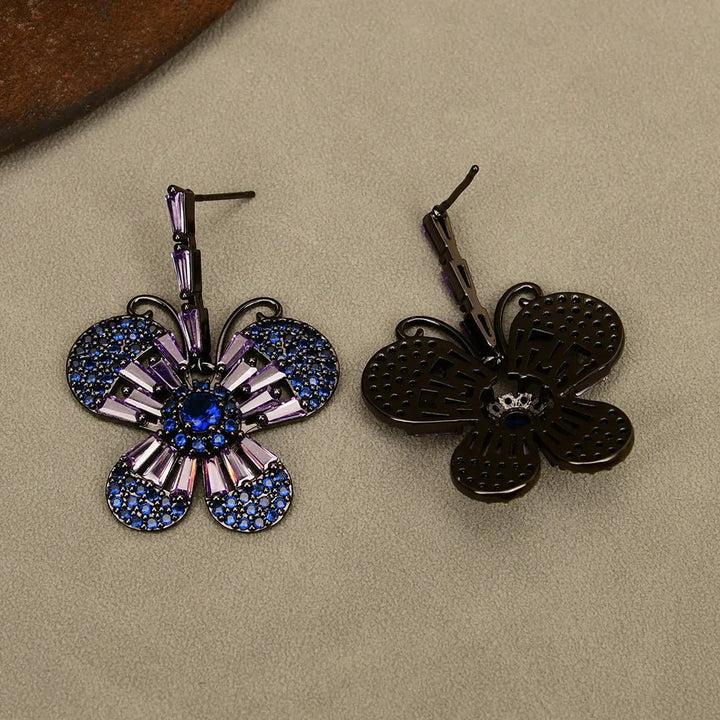Crystal Pave Butterfly Shape Gunmetal Dangle Drop Stud Earrings For Women Gift Wedding Studs Earrings - LeisFita.com