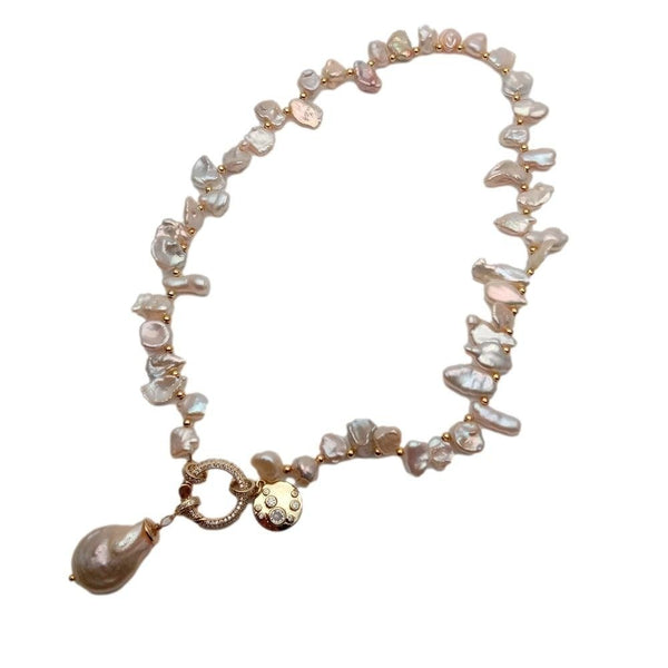 Cultured Pink Keshi Pearl Necklace Teardrop Pearl Charm Fashion Women Necklace Gifts - LeisFita.com