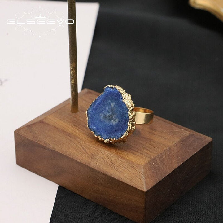Cyan Blue Natural Stone Woman Ring - LeisFita.com