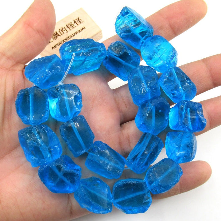 Deep Blue Natural Glass Quartz Rough Nugget Loose Beads 15.5" Jewelry Making DIY - LeisFita.com