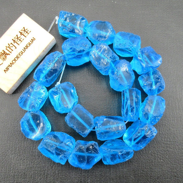 Deep Blue Natural Glass Quartz Rough Nugget Loose Beads 15.5" Jewelry Making DIY - LeisFita.com