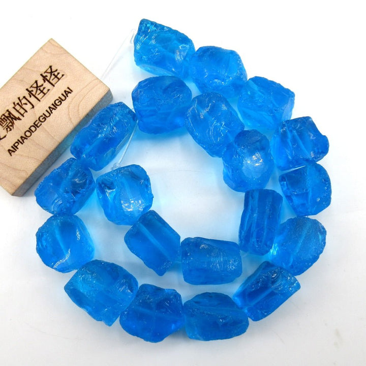 Deep Blue Natural Glass Quartz Rough Nugget Loose Beads 15.5" Jewelry Making DIY - LeisFita.com