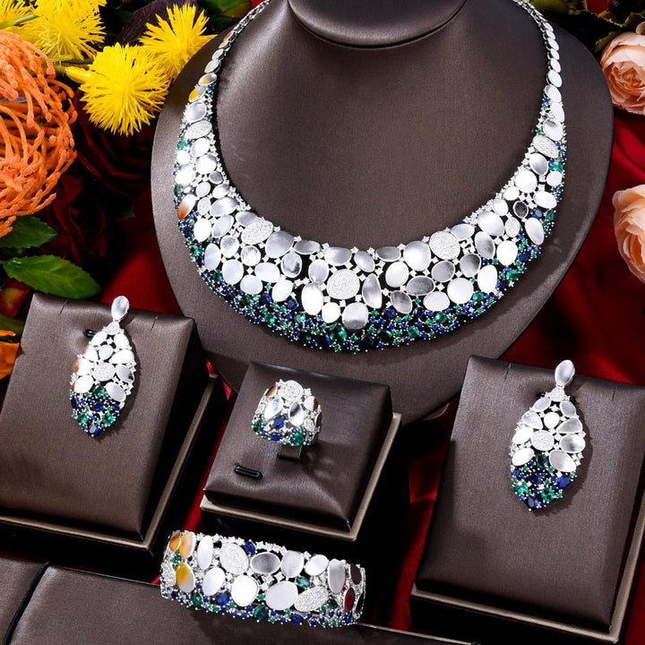 Famous Brand Bling Sequins Luxury Africa Dubai Jewelry Sets For Women Wedding Party Zircon Wedding Bridal Jewelry Set Gift - LeisFita.com