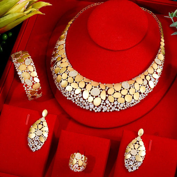 Famous Brand Bling Sequins Luxury Africa Dubai Jewelry Sets For Women Wedding Party Zircon Wedding Bridal Jewelry Set Gift - LeisFita.com