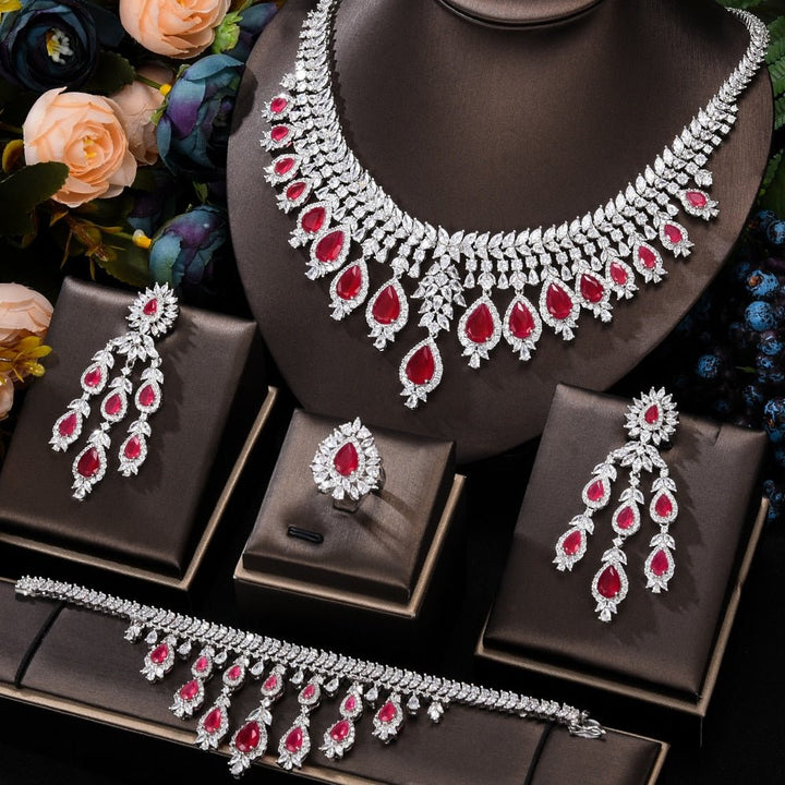 Famous Brand Green CZ Luxury African Jewelry Sets For Women Wedding Party Zircon Crystal Dubai Bridal Jewelry Set Gift - LeisFita.com