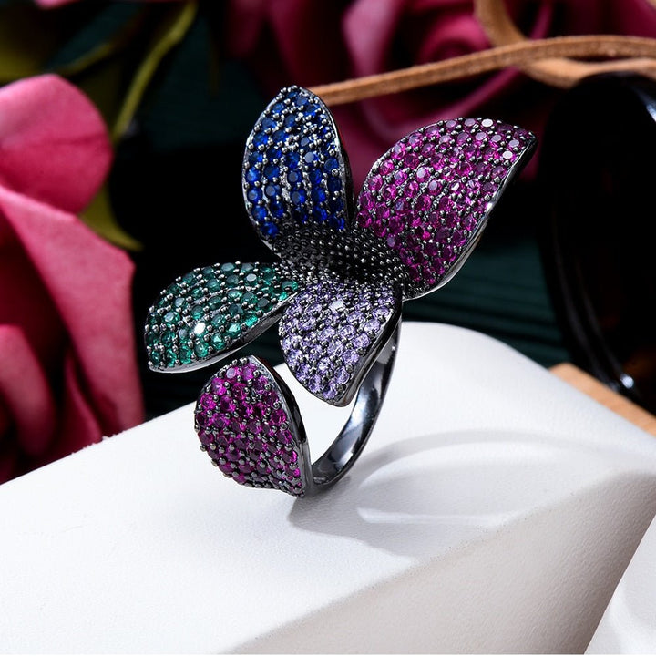 Fashion Luxury Flower Leaf Leaves Cubic Zirconia Brand New Engagement Adjustable Ring For Women Bridal Jewelry - LeisFita.com