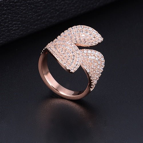 Fashion Luxury Flower Leaf Leaves Cubic Zirconia Brand New Engagement Adjustable Ring For Women Bridal Jewelry - LeisFita.com